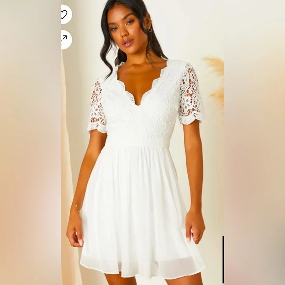 Lulus Dresses Lulus Angel In Disguise White Lace Skater Dress